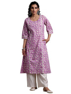 Libas Women Cotton Regular Printed A-Line Kurta (29013R Purple, Xs