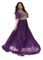 Fashion Basket Purple Georgette Anarkali Dress with Embroidery Work for Women (in, Alpha, 2XL, Regular, Purple)