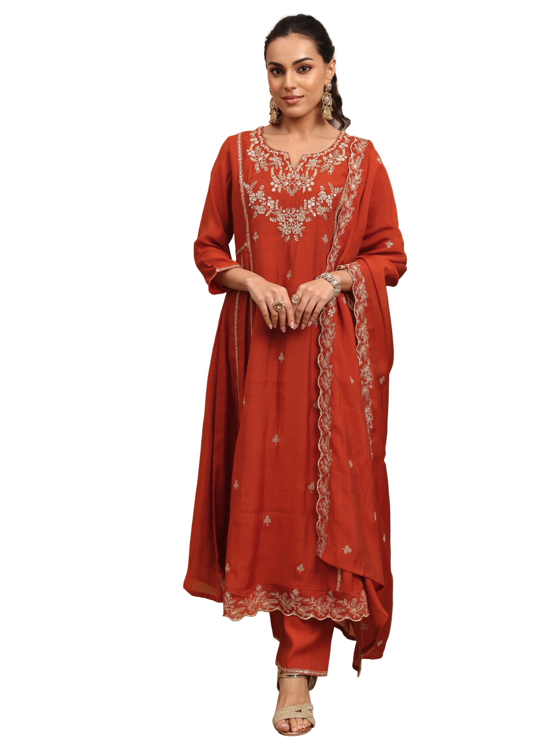 Libas Embroidered Silk Blend A-Line Kurta for Women (95069AXL)
