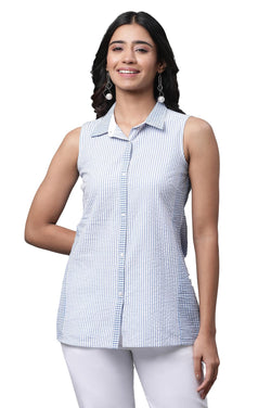 Aurelia WomenS Carolina Blue Yarn Dyed Pure Cotton Kurti_23Aua30400-704173_Xxl