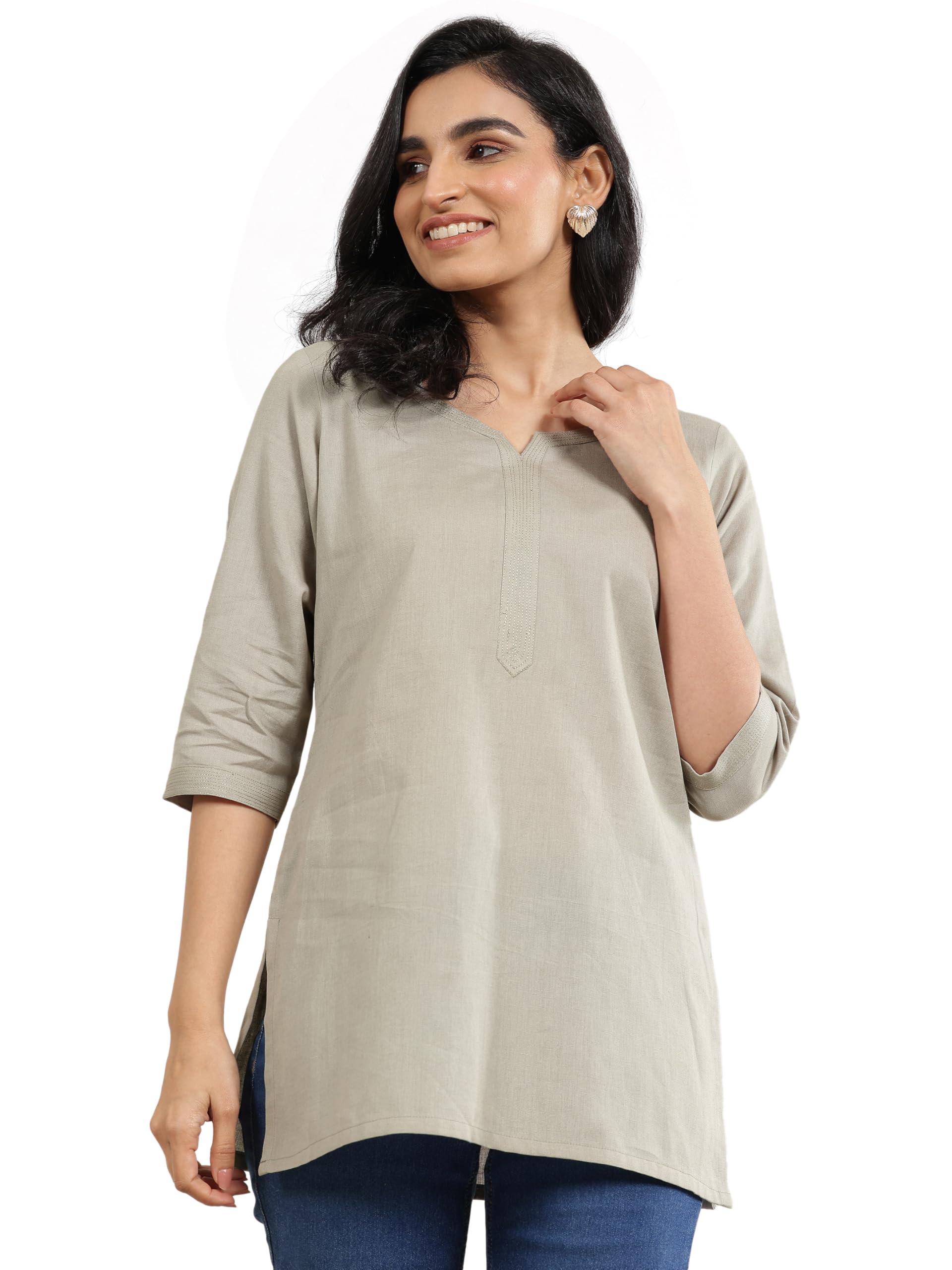 Libas WomenS Cotton Embellished Straight Kurti (29656_Grey_Xxl)