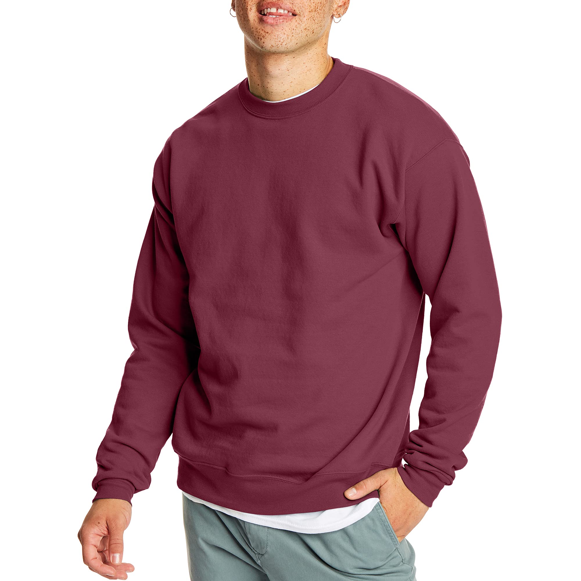 Hanes mens Ecosmart Sweatshirt, Maroon, Small US
