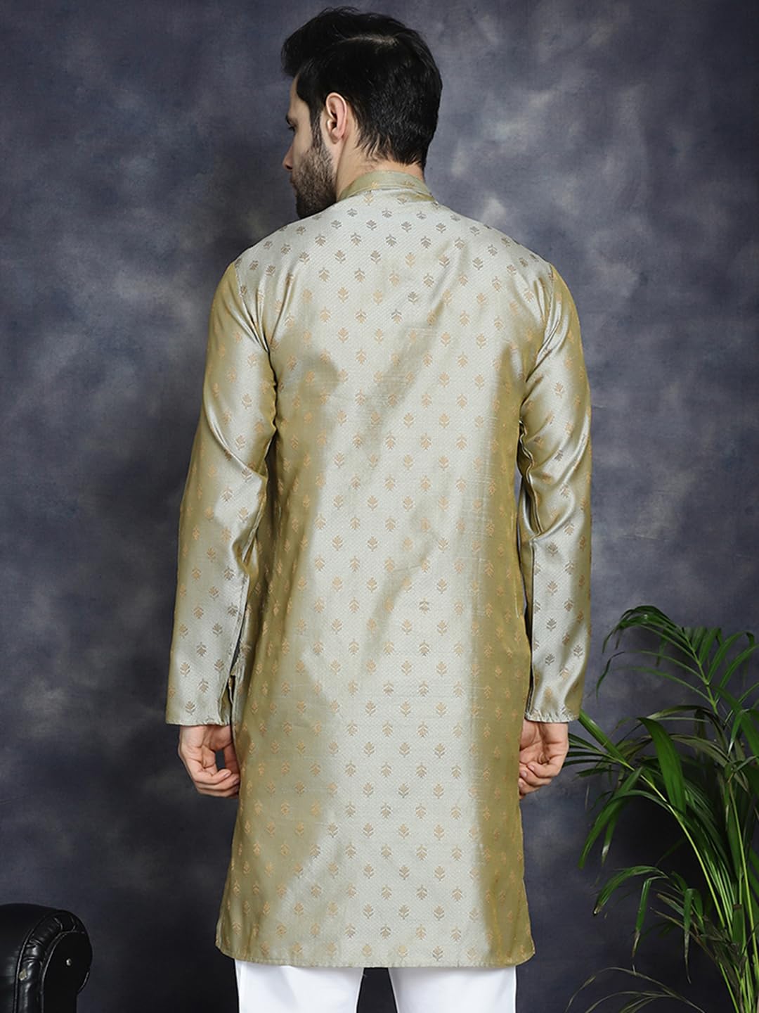 Jompers MenS Pista Woven Design Silk Blend Kurtas (Pista, S)
