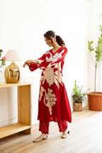 ANNI DESIGNER Palazzo women s viscose rayon printed straight kurta, Red, XL