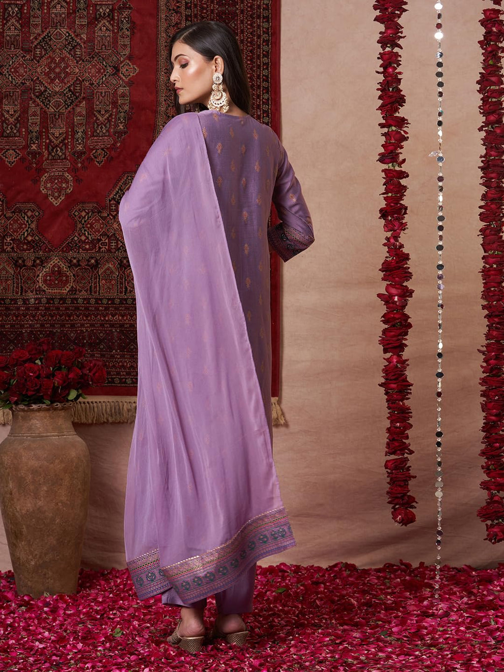 ANNI DESIGNER Women s Viscose Rayon Straight Kurta with Trousers and Dupatta, purple, 40