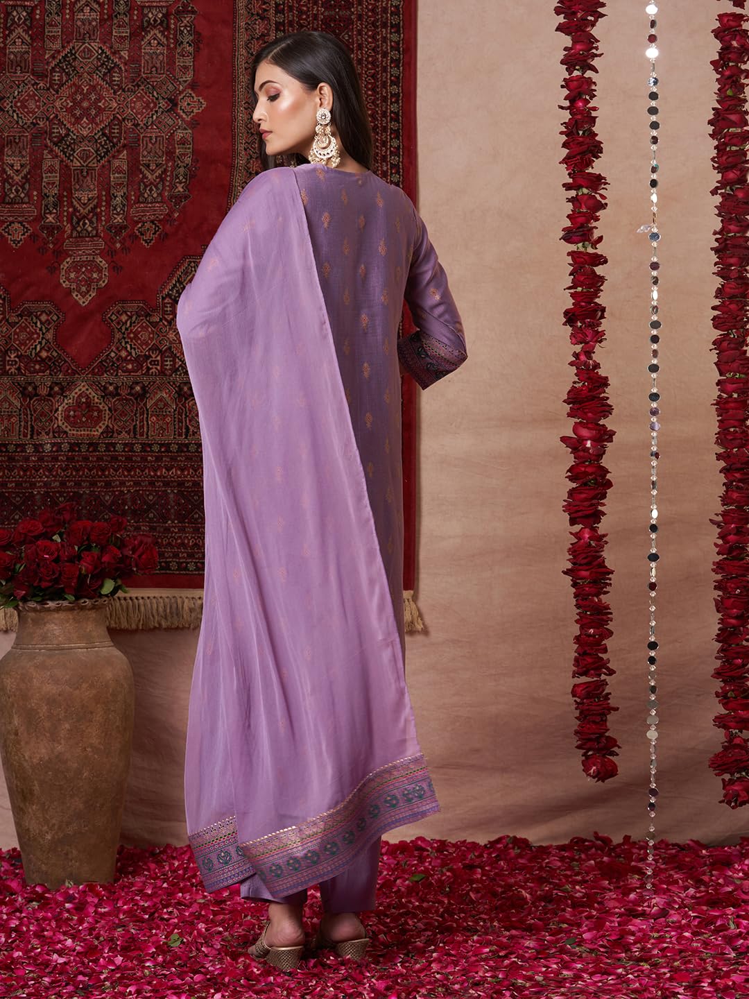 ANNI DESIGNER Women s Viscose Rayon Straight Kurta with Trousers and Dupatta, purple, 40