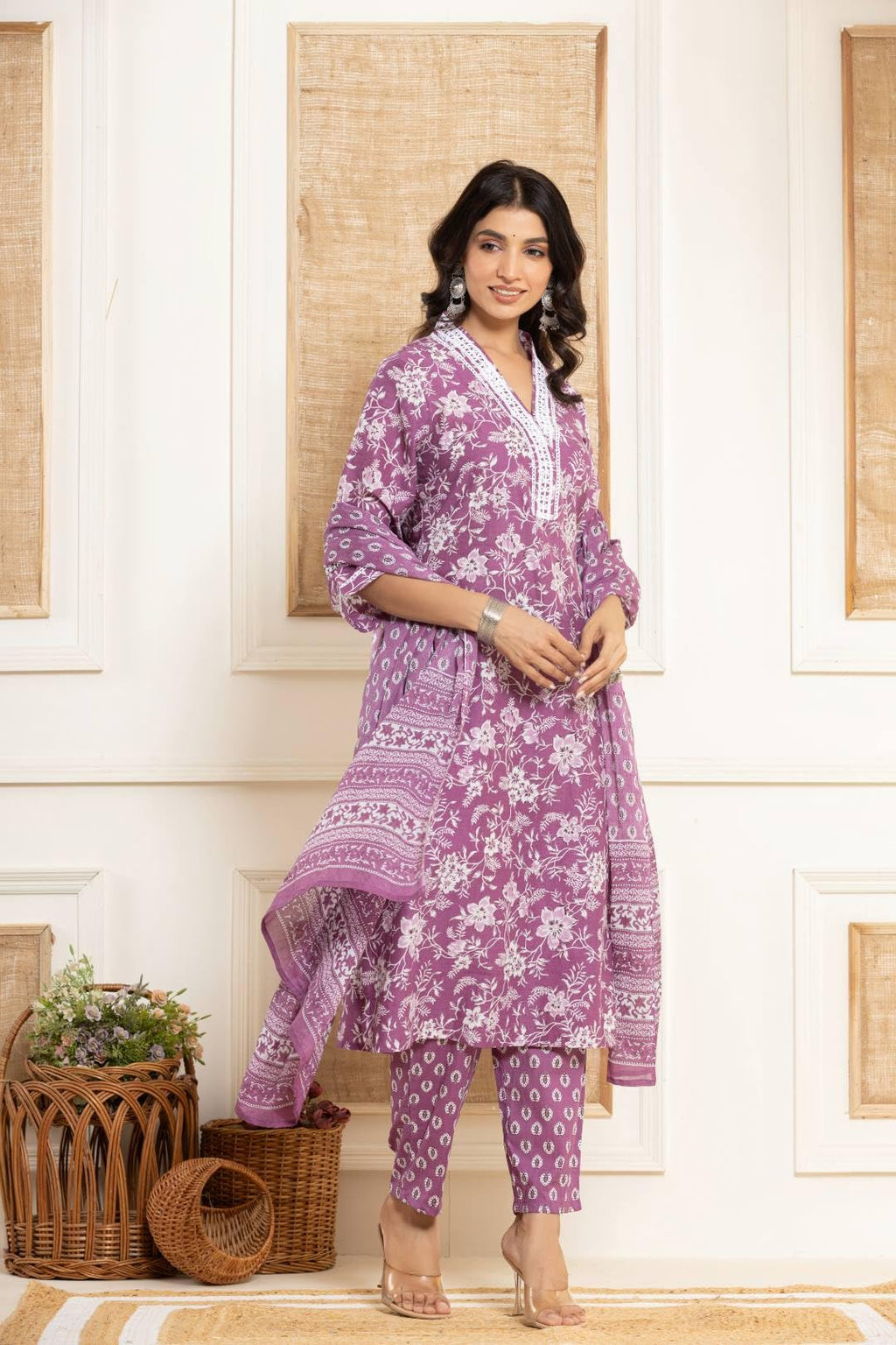 Varanga Women Printed Round Neck Straight Kurta With Bottom And Dupatta  Stylish & Comfortable Ethnic Wear