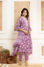 Varanga Women Printed Round Neck Straight Kurta With Bottom And Dupatta  Stylish & Comfortable Ethnic Wear