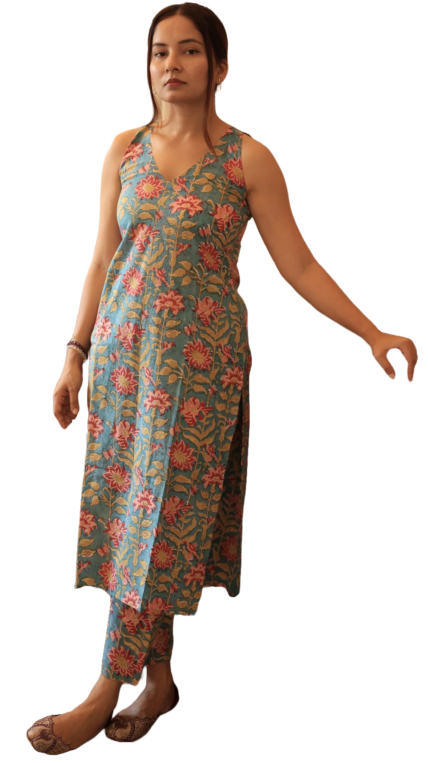 ANNI DESIGNER Womens Rayon Viscose Straight Printed Kurta with Pant (Hathiram Green_M_Green_Medium)