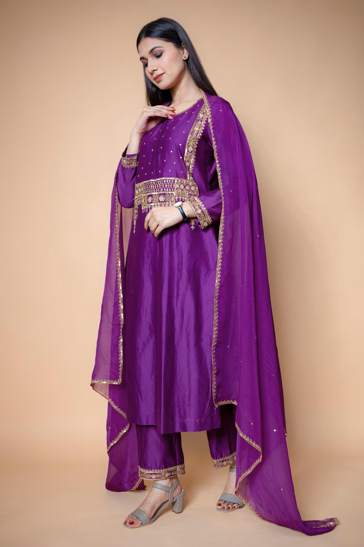 ANNI DESIGNER Women s Kurta with Trousers and Dupatta, Begani, XL