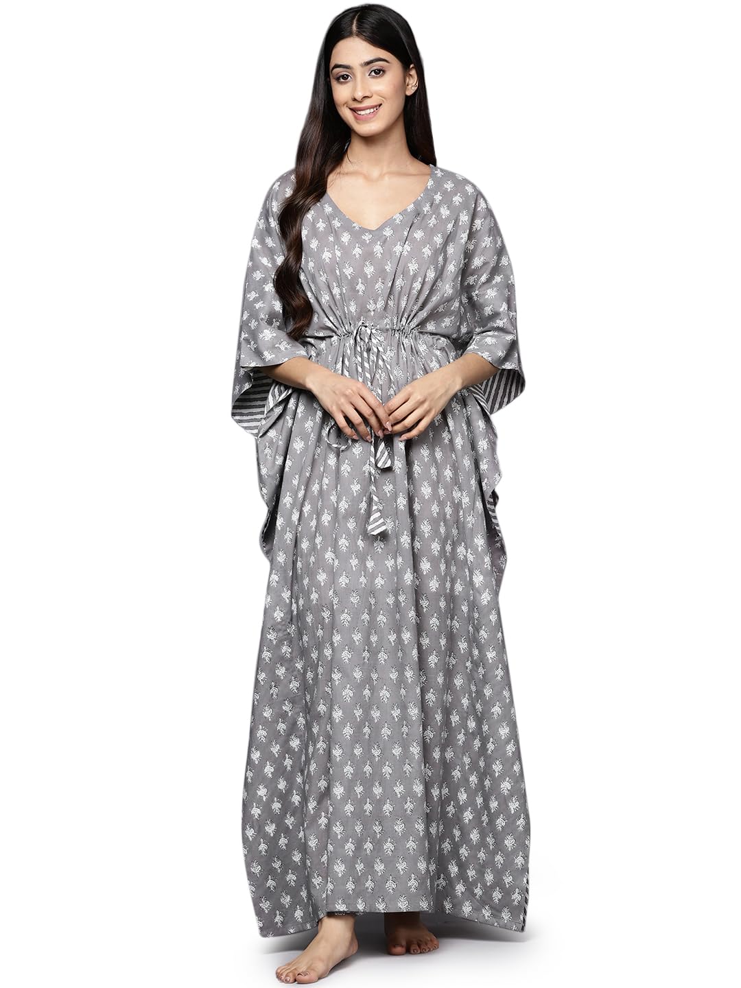 Libas Grey Printed Cotton Blend Straight Nightdress For Women (50194R)