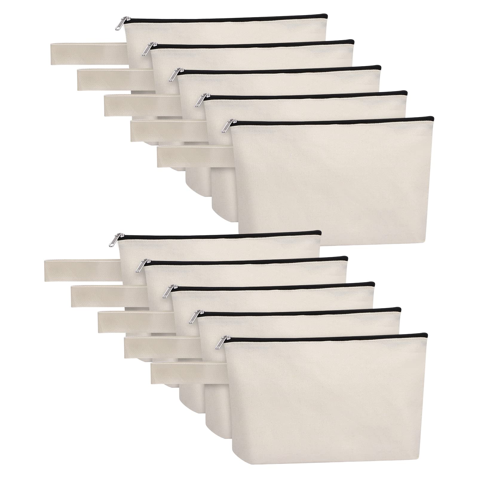 Sinzip 10 Pieces Cotton Canvas Makeup Bag with Bottom, Multi Purpose Cosmetic Bag with Zipper MN-WB07 Wb07