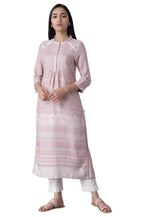 W For Woman Light Pink Floral Printed Regular Kurta With Beads