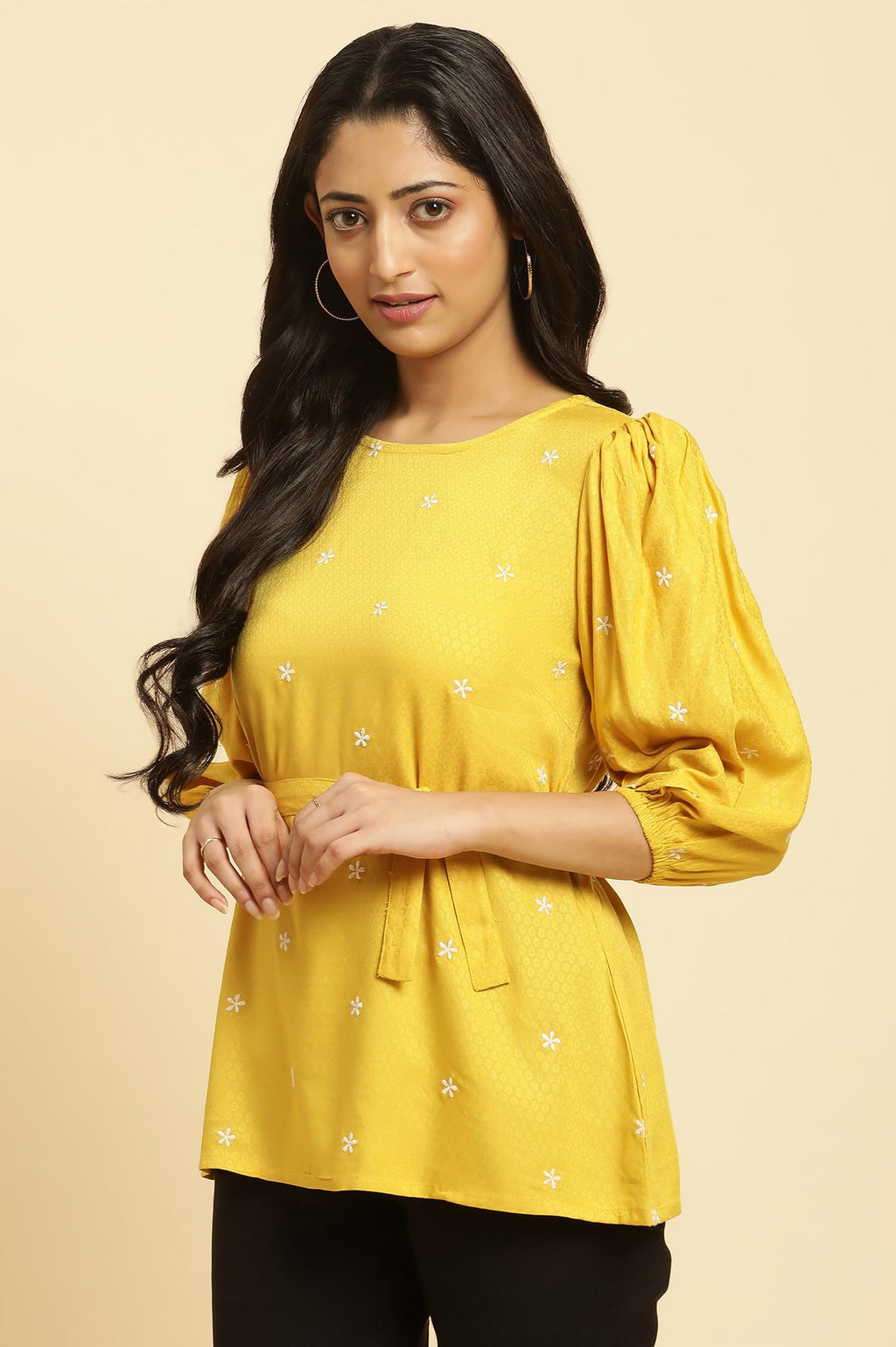 W for Woman Womens Solid Regular Fit Top (23AUW30644-820715_Yellow
