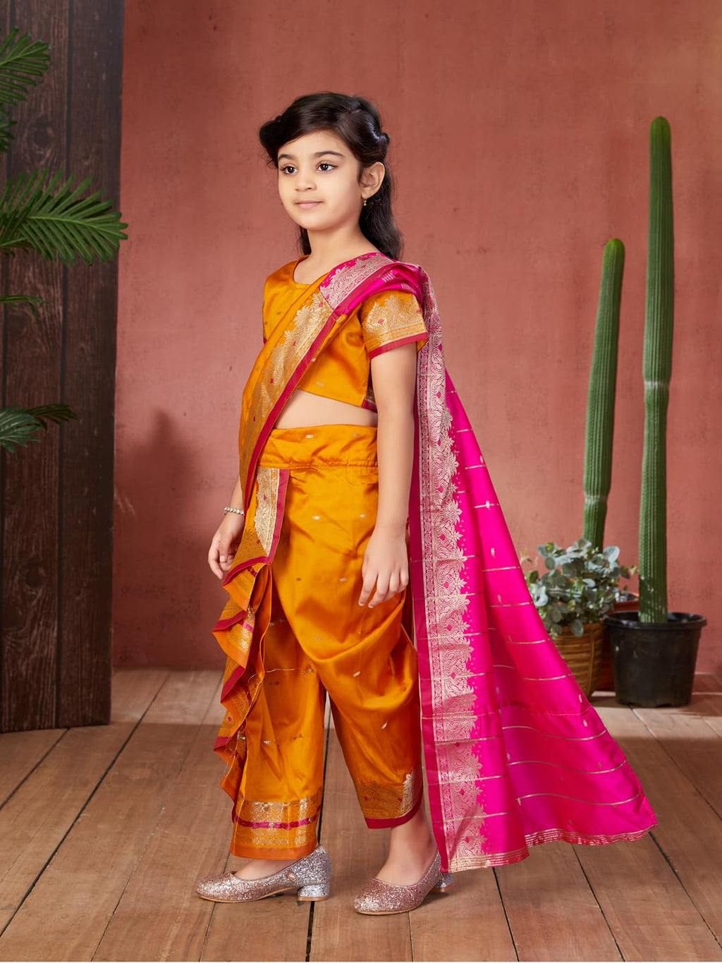Aarika Girls Ethnic Wear Mustard Colour Mastani Silk Saree (3-9 Years)
