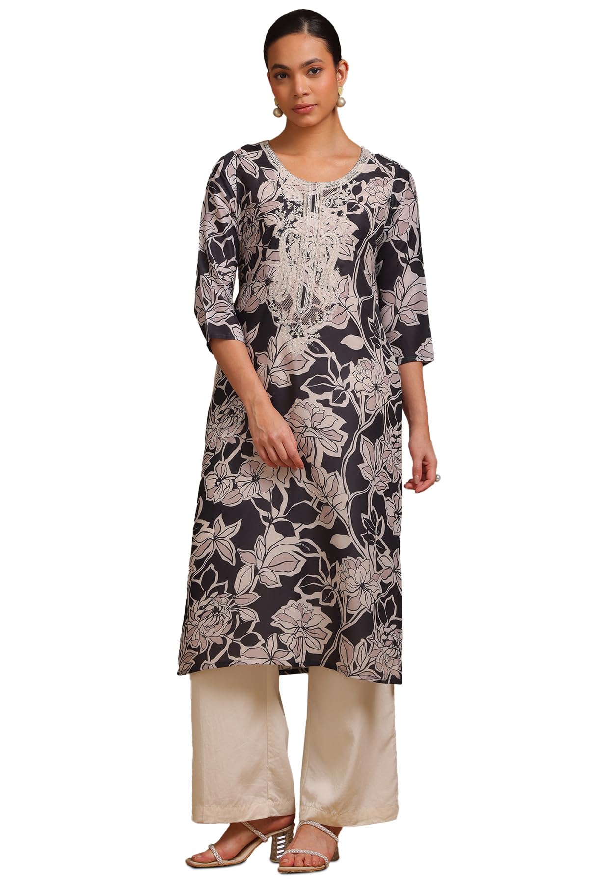 Soch Women Muslin Botanical Print Kurta with Thread Work