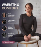 Thermajane Long Johns Thermal Underwear for Women Fleece Lined Base Layer Pajama Set Cold Weather (Large, Grey)