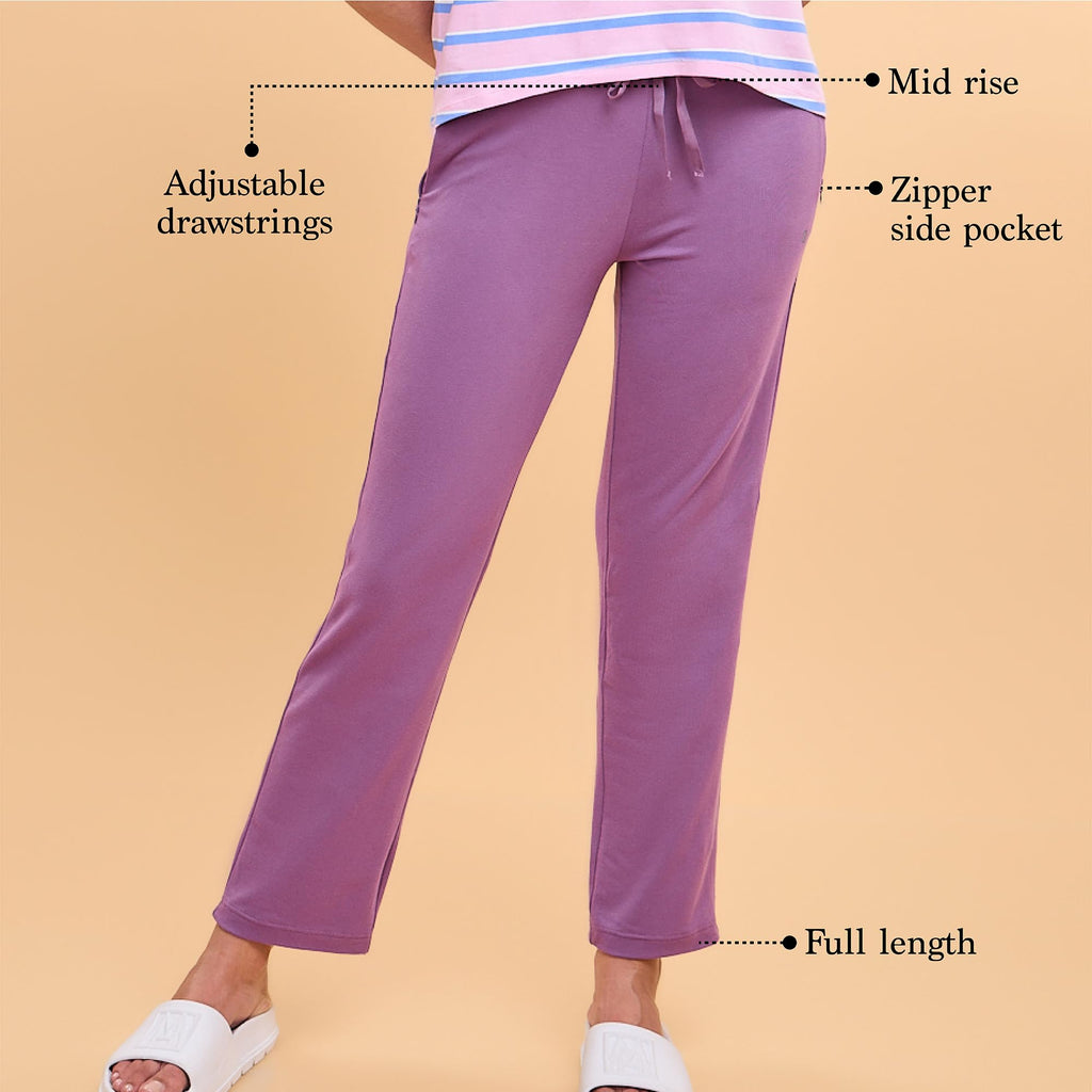 Enamor Essentials Womens E014-Mid Rise Slim Fit Basic Straight Leg Lounge Pants