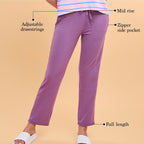 Enamor Essentials Womens E014-Mid Rise Slim Fit Basic Straight Leg Lounge Pants, Violet