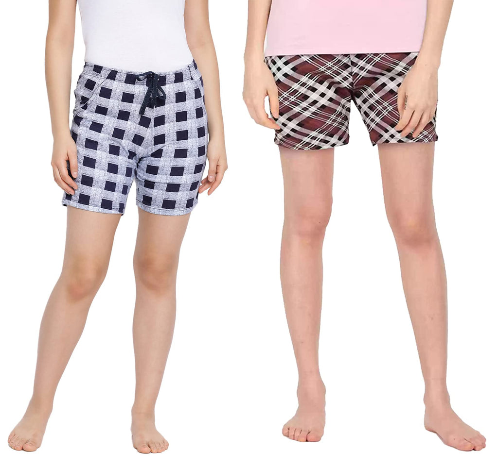 Lyra Pure Cotton Printed Night Shorts For Women (Pack Of 2)