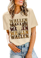 Wallen Shirt Women Funny Leopard Steer Skull Graphic Tee Top Country Music Shirt Western Short Sleeve Letter Print Shirt (Meduim
