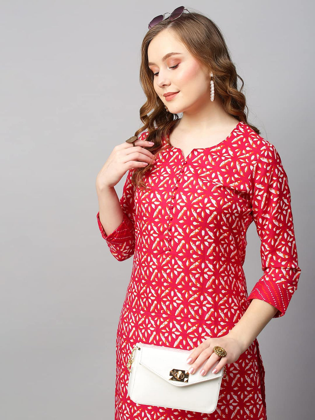 ANNI DESIGNER Womens Cotton Blend Straight Printed Kurta with Pant (Dravini Red_S_Red_Small)