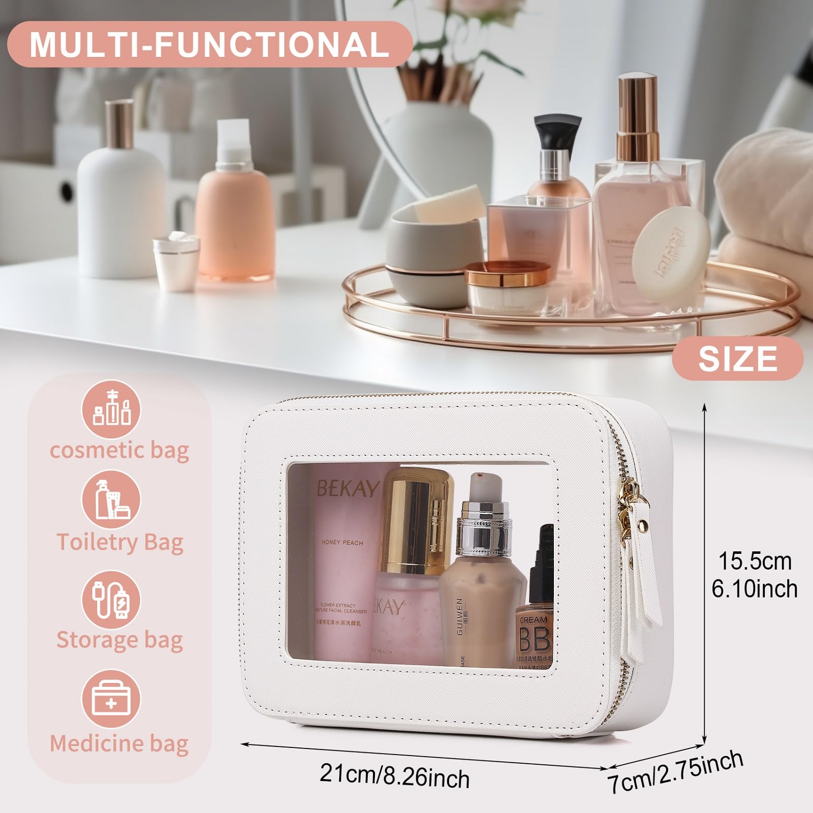 Pinkmik Clear Makeup Bag Travel Case Portable transparent Cosmetic Bag Clear Travel Toiletry Bag Skincare Bag Makeup Bag