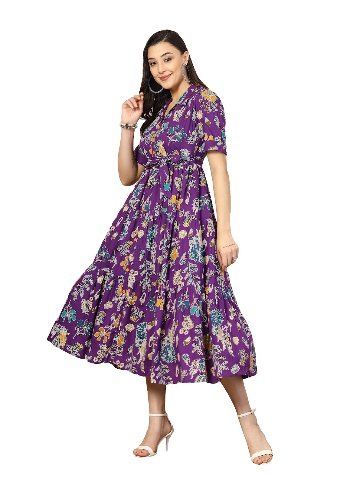 Stylum Womens Tropical Printed Rayon Tiered Dress (DRSVOILSOMIL40_Violet, L)
