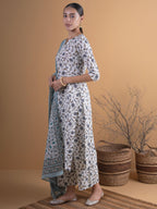 Libas WomenS Silk Blend Printed Kurta Set (5746_Off White