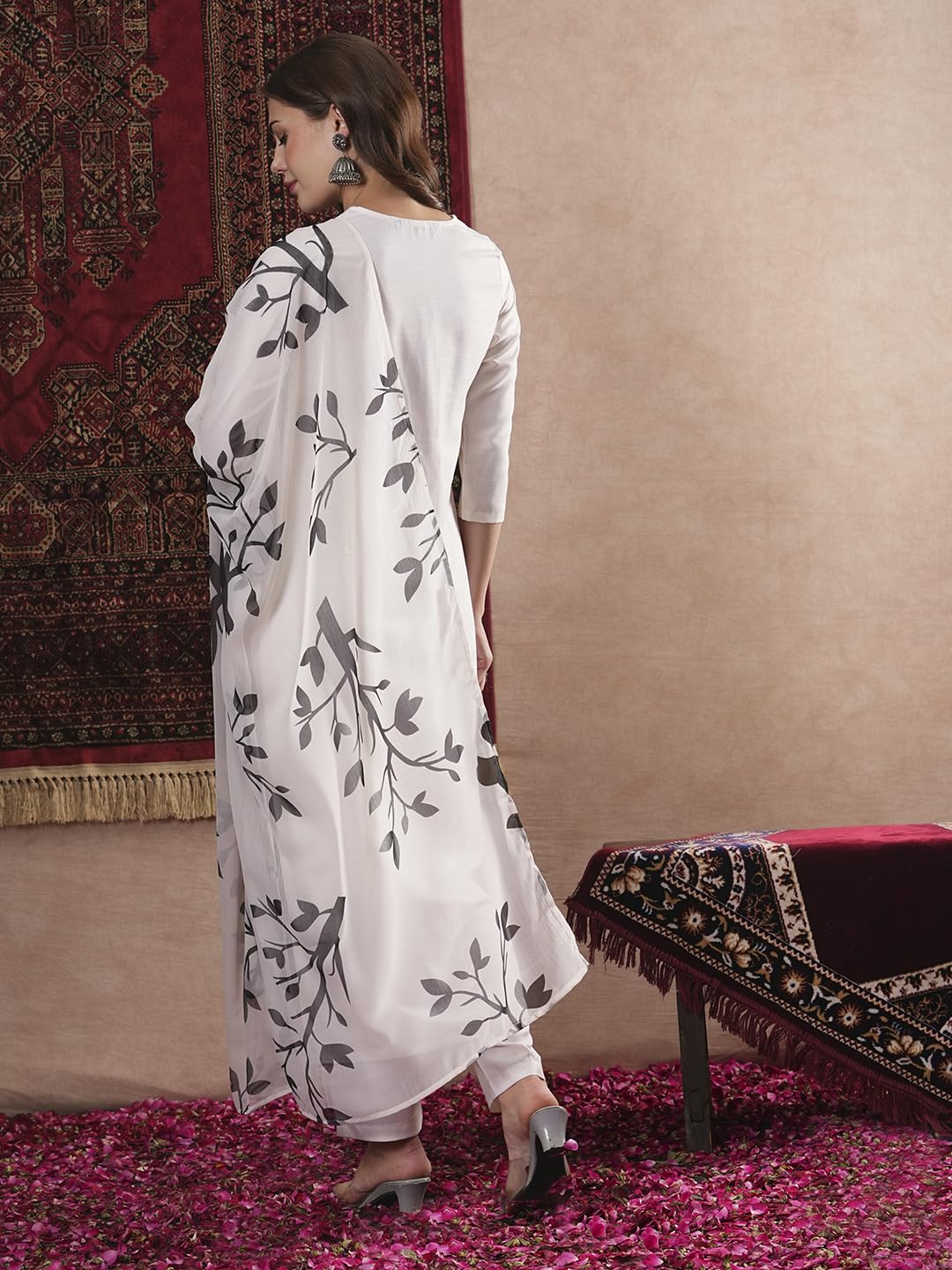 ANNI DESIGNER Womens Cotton Blend Straight Printed Kurta with Pant & Dupatta (JAYACHITRA White_XXL_White_XX-Large)