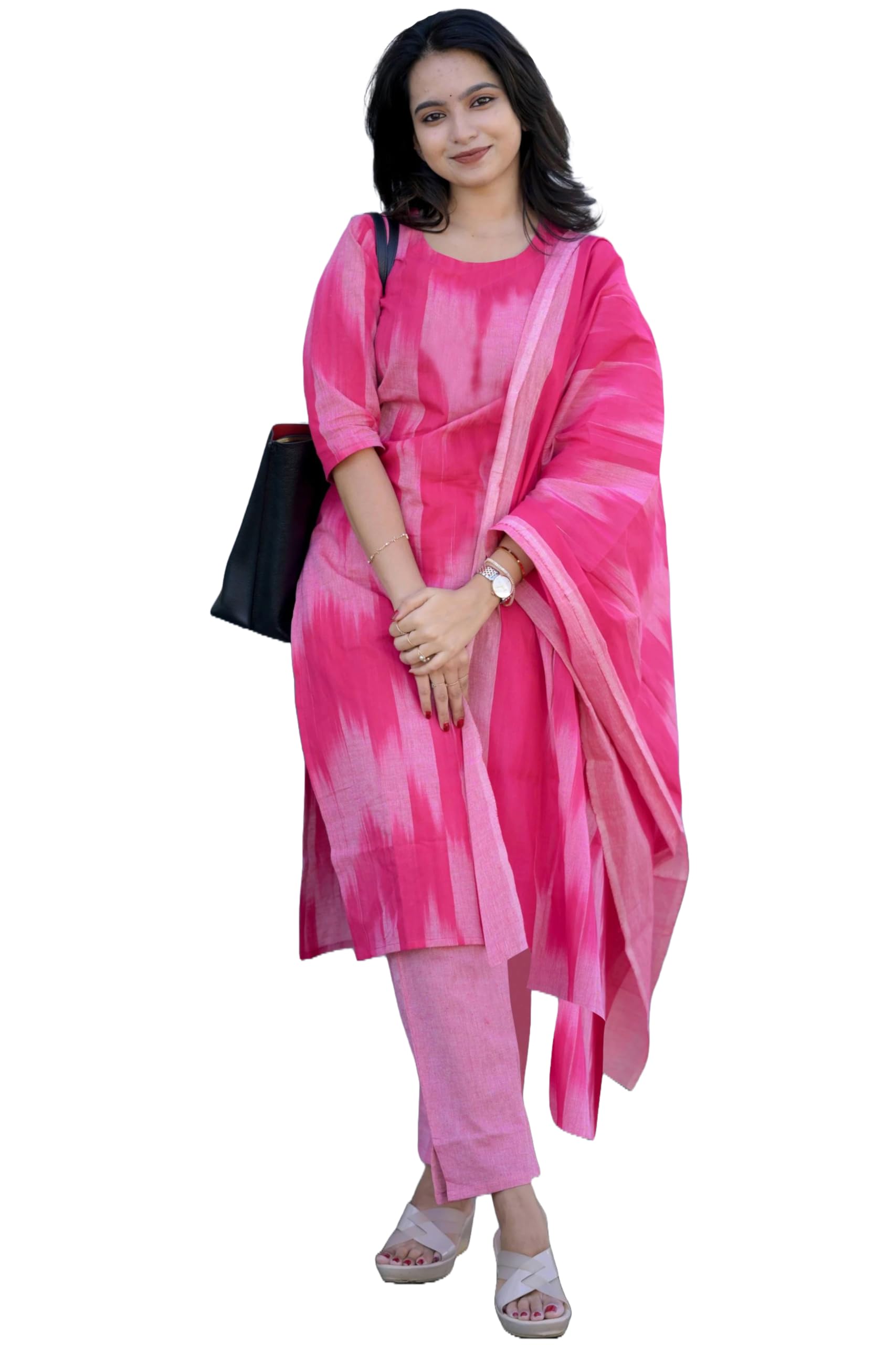 ANNI DESIGNER Womens Rayon Viscose Straight Printed Kurta with Pant & Dupatta (Nahda Pink_XL_Pink_X-Large)