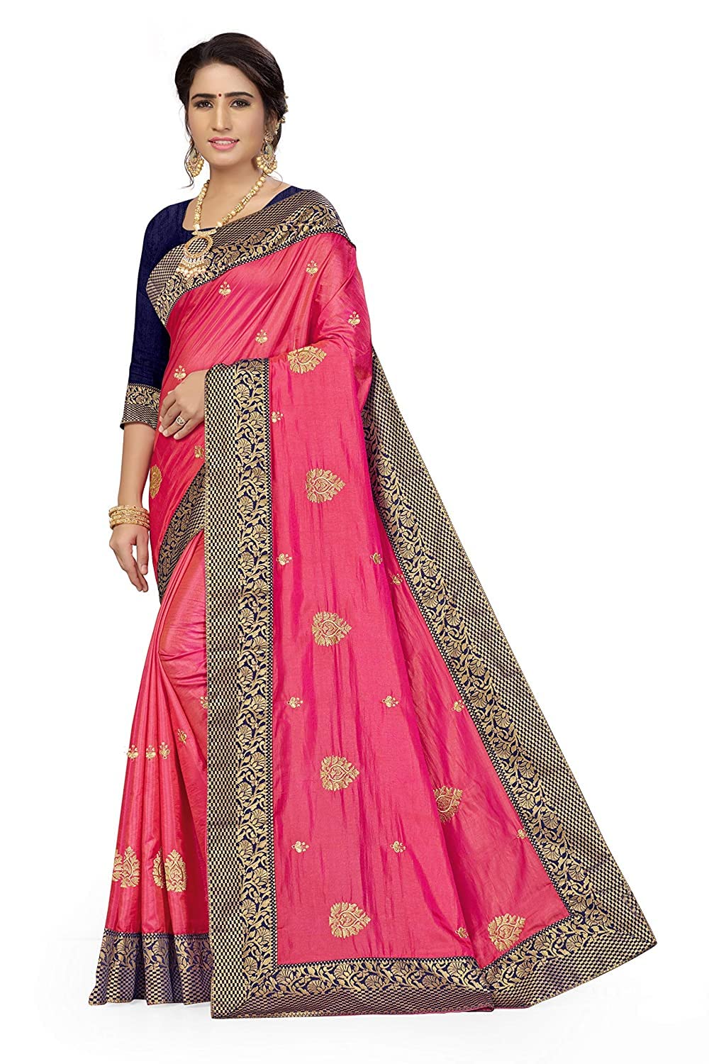 Anni Designer WomenS Silk Embroidery Saree With Blouse Piece (Nishat-Sty-Pink)