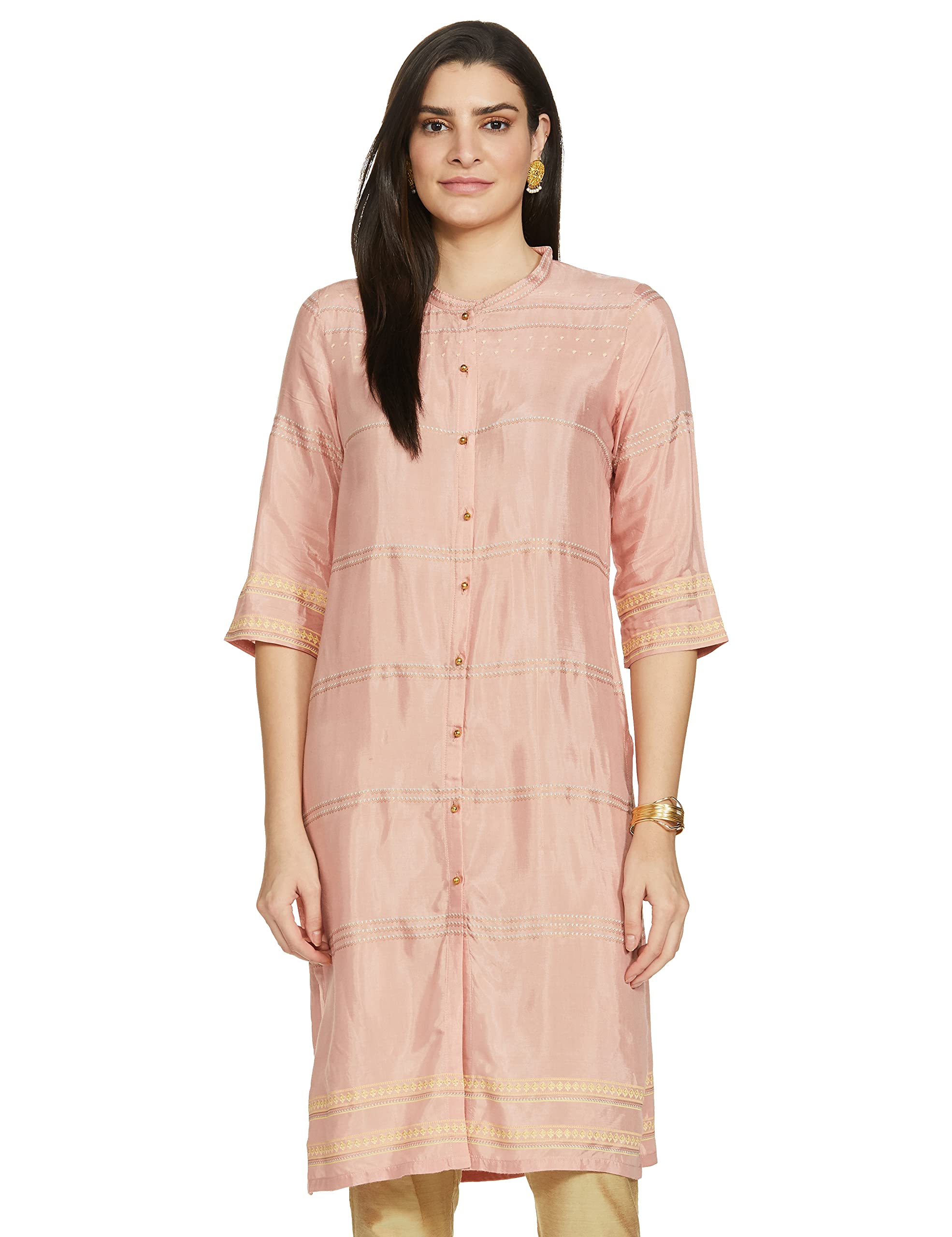 W For Woman Pink Shantung Printed Kurta_21Sfw16449-111938_M