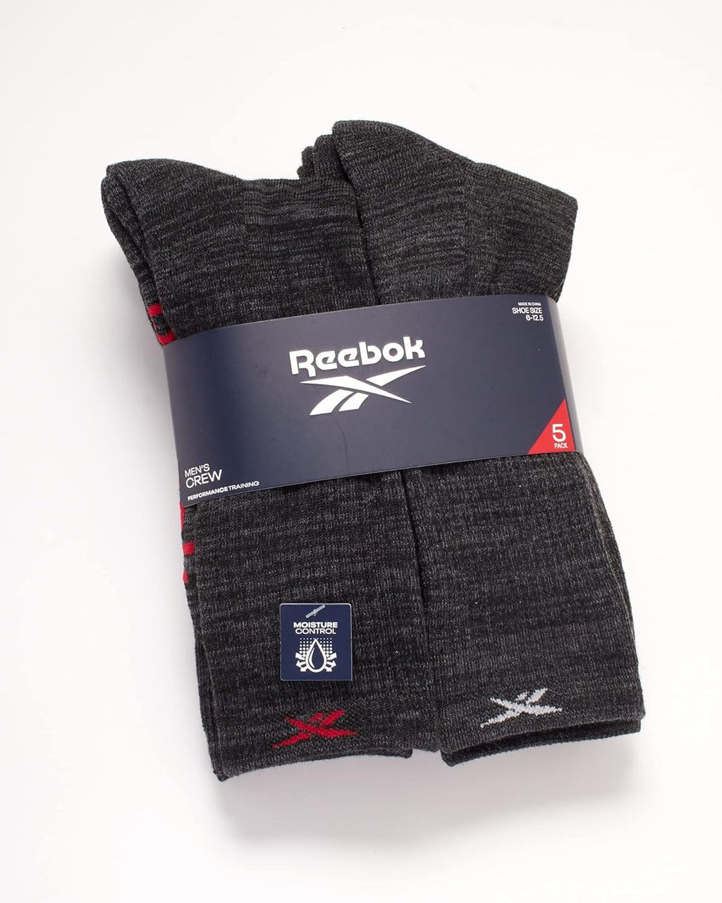 Reebok Men's Cushioned Comfort Athletic Performance High Crew Socks (5 Pack), Size 6-12.5, Ash Grey