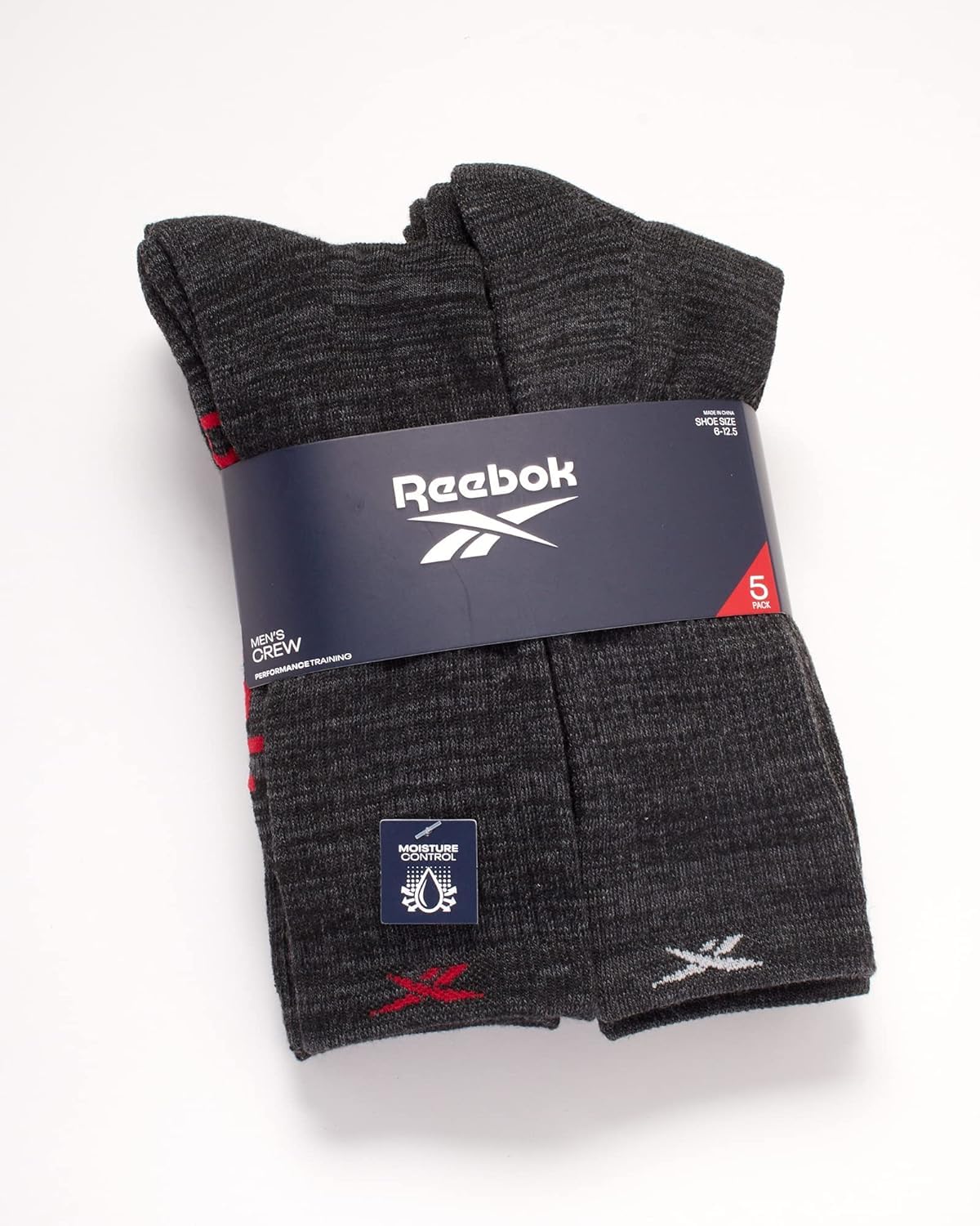 Reebok Men's Cushioned Comfort Athletic Performance High Crew Socks (5 Pack), Size 6-12.5, Ash Grey