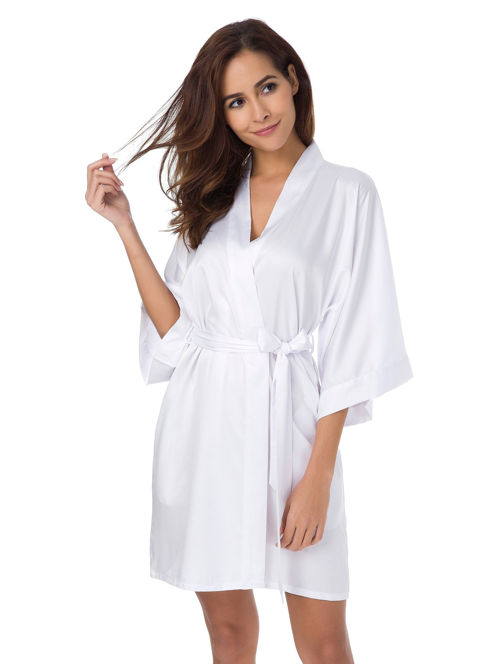 SIORO Women's Satin Robe Lace Silk Kimono Robes Short for Bridesmaid Wedding Party Nightgown, Small~X-Large