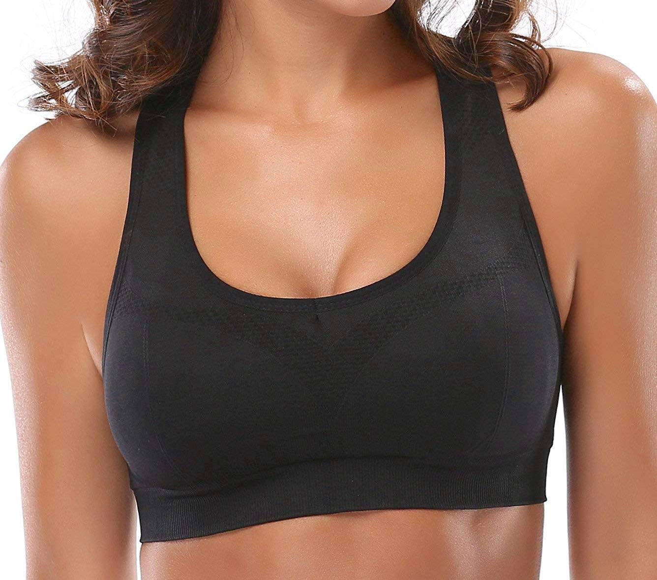 Stylish Racerback Athletic Sports Bra  Padded Seamless High Impact Support Black