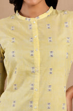 W Light Green Geometric Printed Cotton Regular Kurta For Women