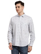 Turtle Men 100% Cotton White Printed Slim Fit Casual Shirt