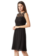 Miss Chase WomenS Black Round Neck Sleeveless Solid Paneled Lace And Pearl Detailing Knee Length Skater Dress (Mcaw18D10-88-62_