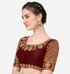 Vihu Fashion Womens Multicolor Heavy Hand Morpankh Sleeves Embroidery Thread Stone Work Phantom Silk Readymade Blouse for Saree