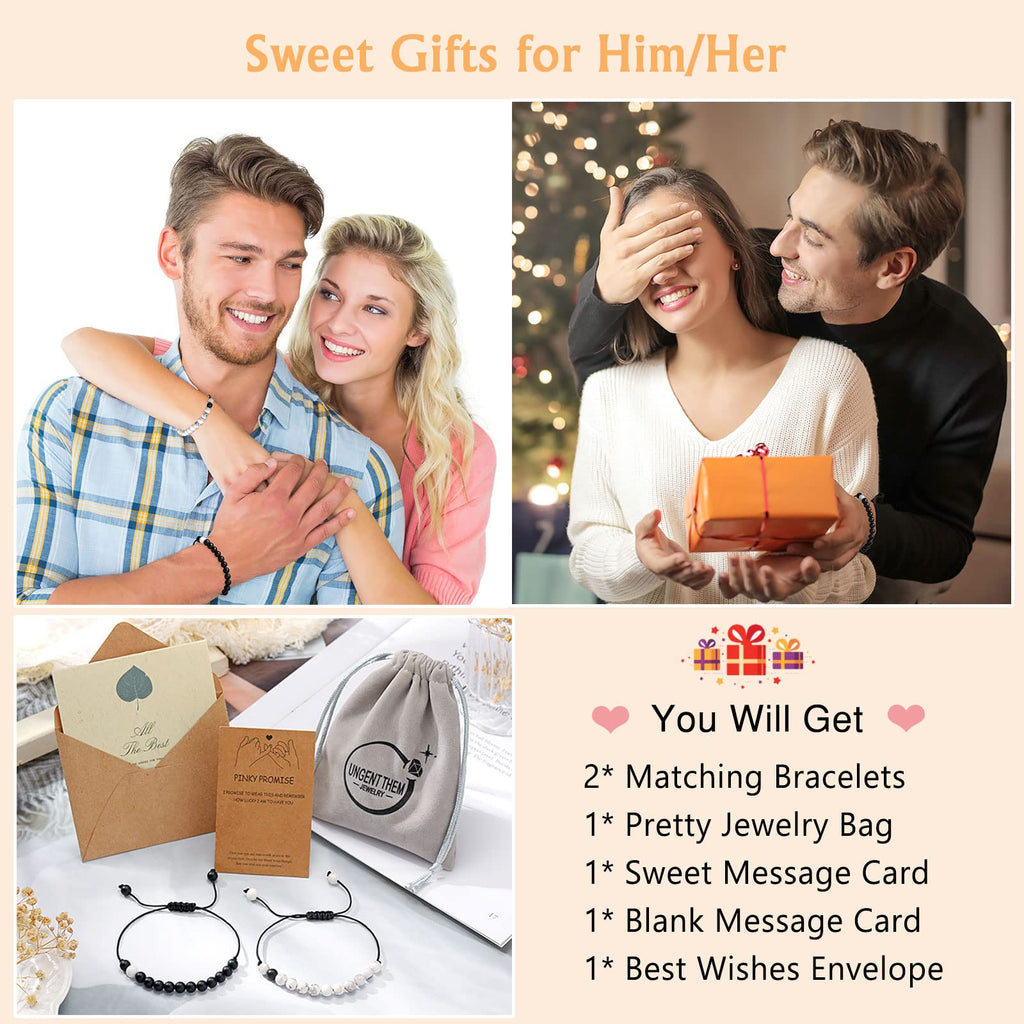 UNGENT THEM Gifts for Him Boyfriend from Girlfriend Matching Couples Bracelets Distance Relationship Pinky Promise Valentines Sw