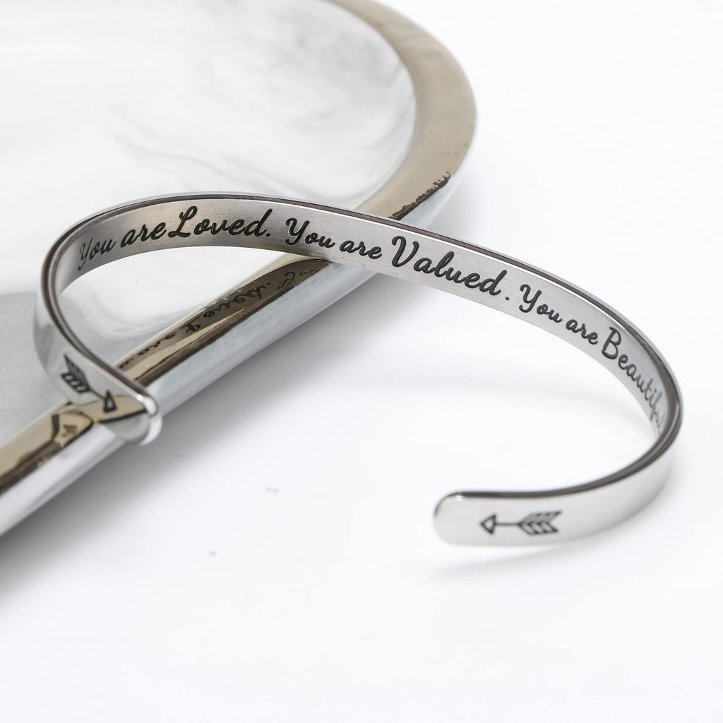 JoycuFF Gifts for Women Encouragement Cuff Bracelets Birthday Christmas Stainless Steel Gift Brave Encouragement Message Saying