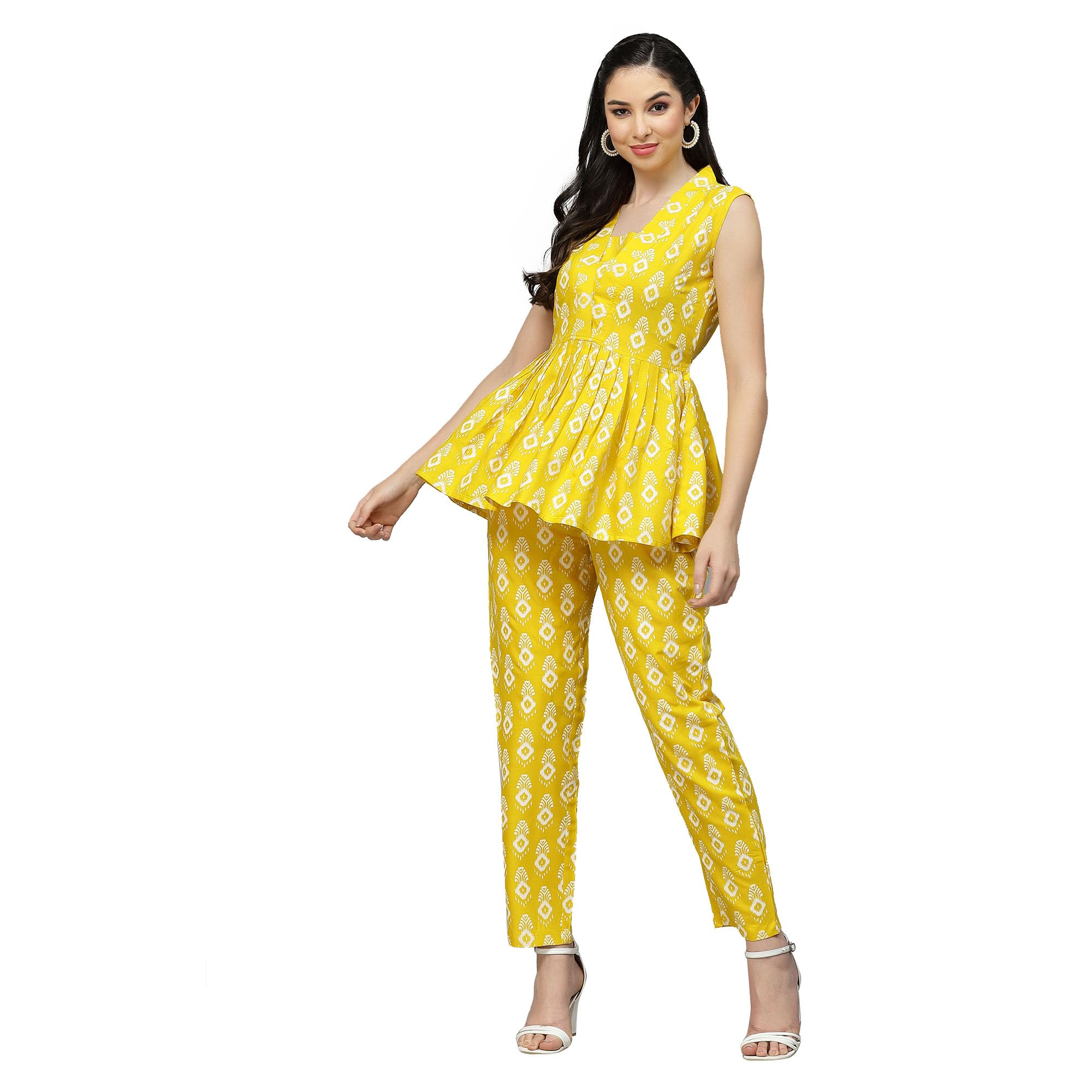 Stylum Womens Printed Rayon Co-Ord set (KASHIYLW40_Yellow, L)