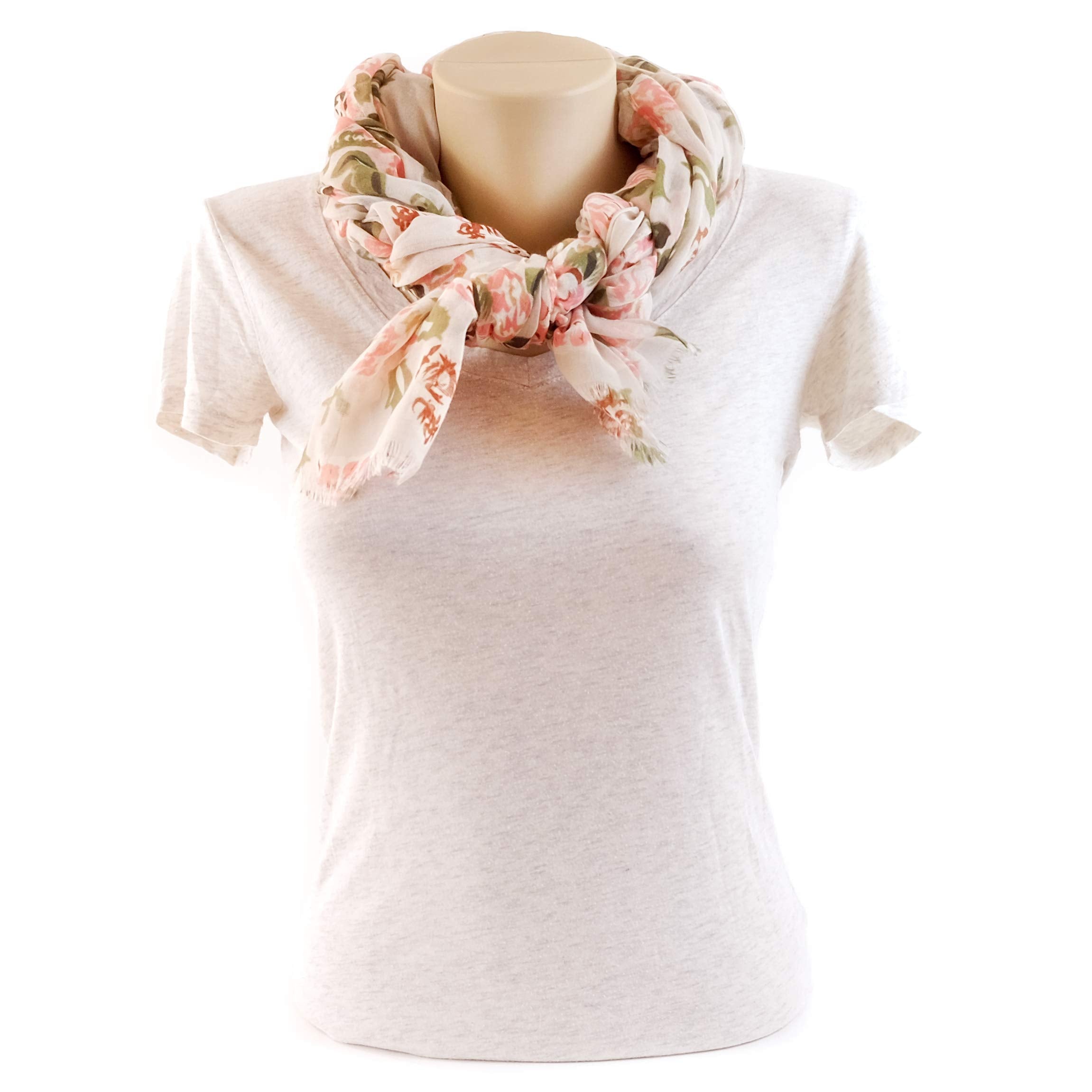 MIMOSITO Scarfs for Women Lightweight Floral Flower Fall Winter Fashion Wrap Shawl (Beige Pink Rose)