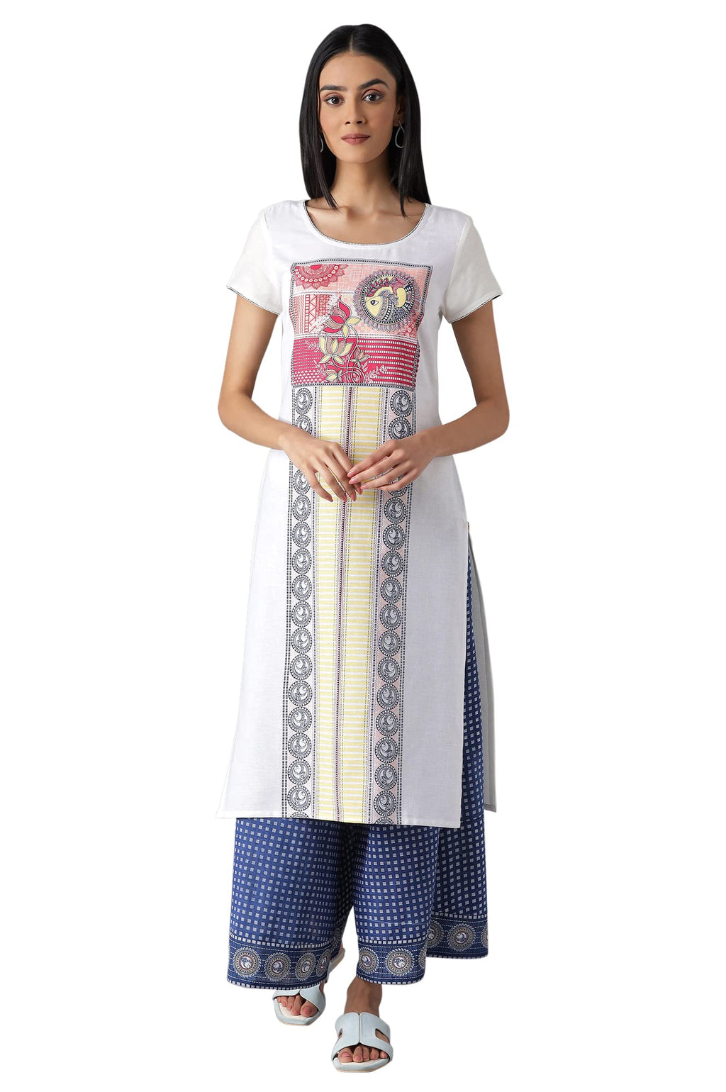 Aurelia Women'S Viscose Animal Print Regular Kurta (22Fea12929Ss-503744_White_M)