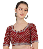Pujia Mills Womens Heavy Silver Jari Thread Readymade Blouse for Saree Lehenga (Maroon, 38)