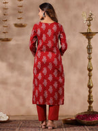 Anubhutee Women'S Maroon Ethnic Motifs V-Neck Straight Kurta…