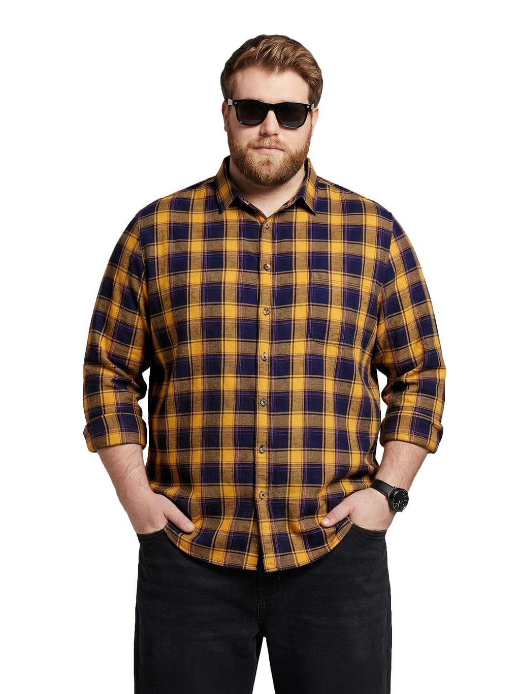 The Indian Garage Co Mens Plus Size Regular Fit Checkered Cutaway Collar Full Sleeves Shirt
