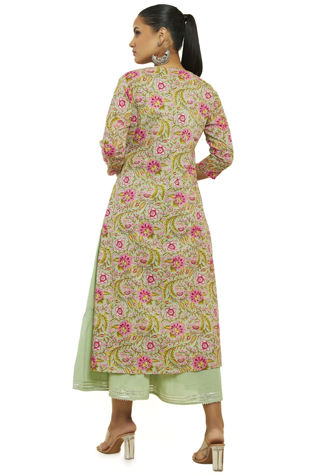 Soch Women Green Cotton Floral Print Kurta